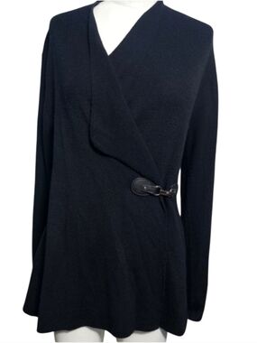 Tahari Merino Wool Blend Women's Wrap Black Goth Sweater Sz Medium